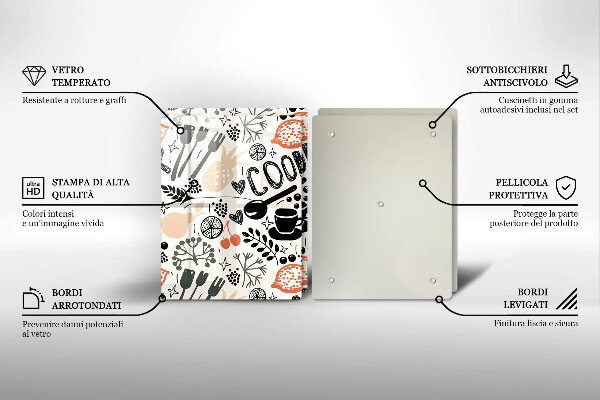 Skleněná deska za sporák Kreslený motiv kuchyně