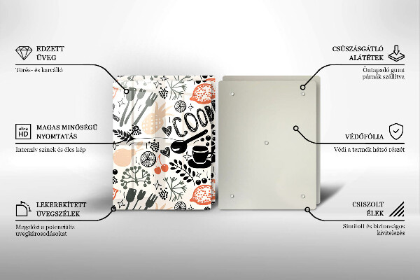 Skleněná deska za sporák Kreslený motiv kuchyně