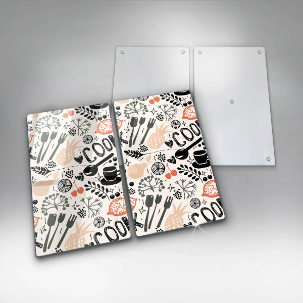 Skleněná deska za sporák Kreslený motiv kuchyně