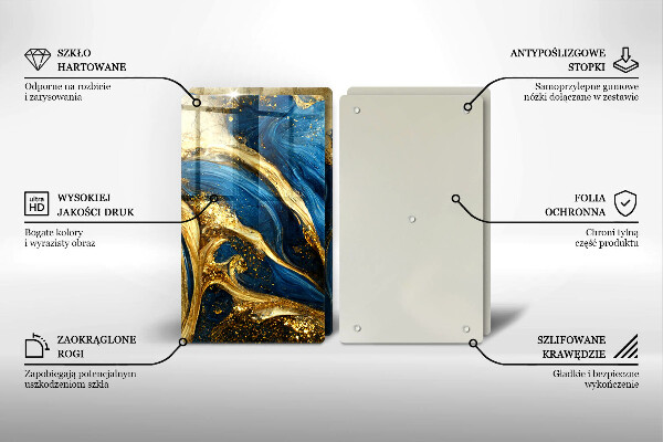 Skleněná deska za sporák Modrý a zlatý mramor