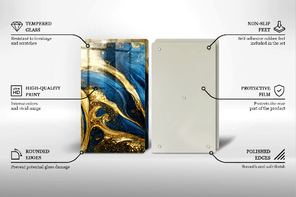 Skleněná deska za sporák Modrý a zlatý mramor