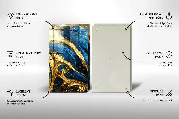 Skleněná deska za sporák Modrý a zlatý mramor