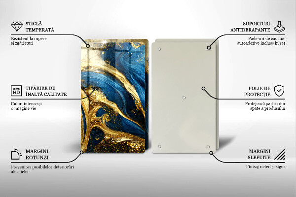 Skleněná deska za sporák Modrý a zlatý mramor