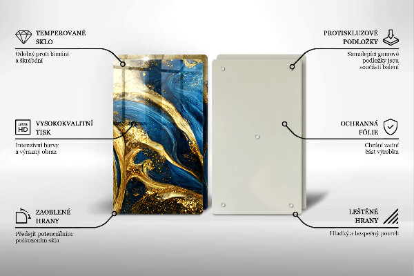 Skleněná deska za sporák Modrý a zlatý mramor