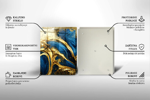 Skleněná deska za sporák Modrý a zlatý mramor