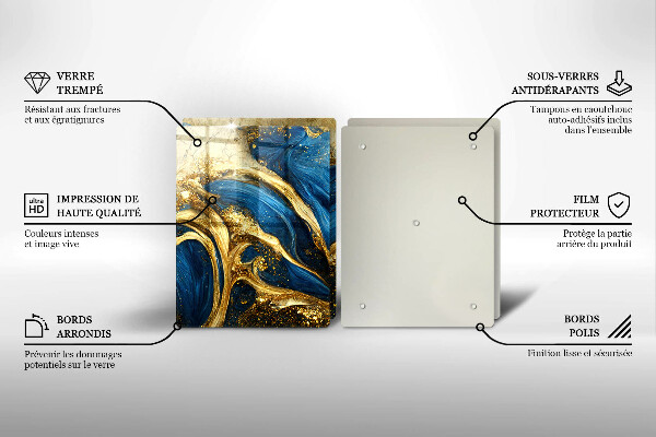 Skleněná deska za sporák Modrý a zlatý mramor