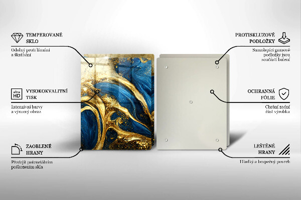 Skleněná deska za sporák Modrý a zlatý mramor