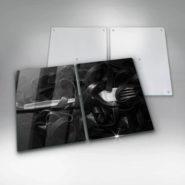 Skleněná deska za sporák Černé těstoviny tagliatelle