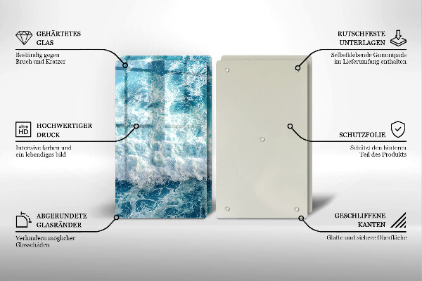 Skleněná deska za sporák Vlny mořské vody