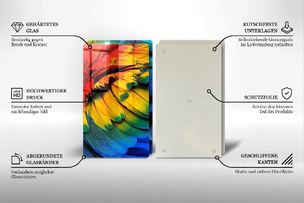 Sklo za varnou desku Barevné papouščí peří