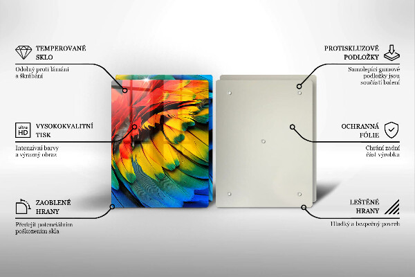 Sklo za varnou desku Barevné papouščí peří