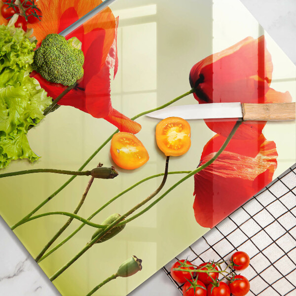 Skleněná deska za sporák Květy červeného máku