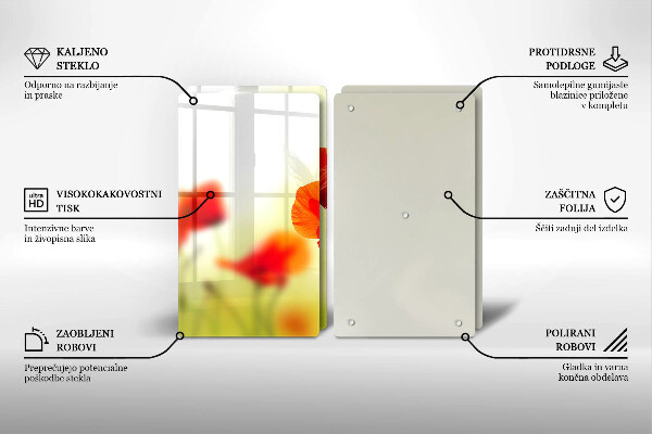 Skleněná deska za sporák Květy červeného máku