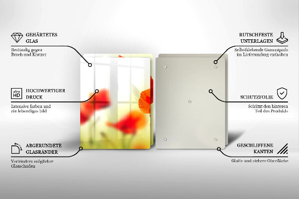 Skleněná deska za sporák Květy červeného máku