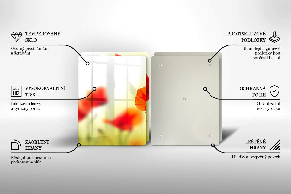 Skleněná deska za sporák Květy červeného máku