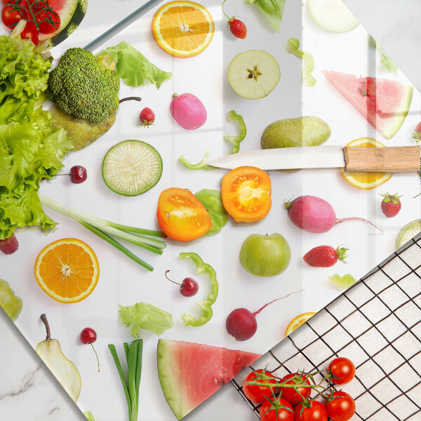 Skleněná deska za sporák Vzor ovoce a zeleniny