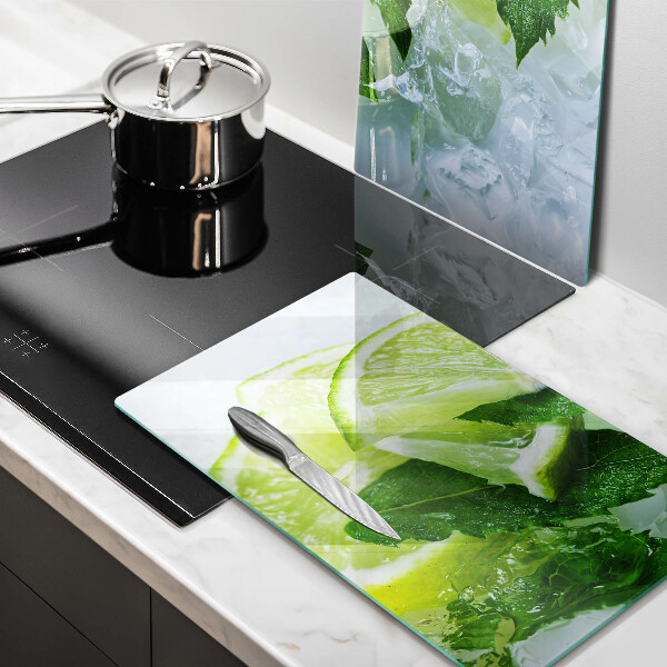 Skleněná deska za sporák Limetková máta a led