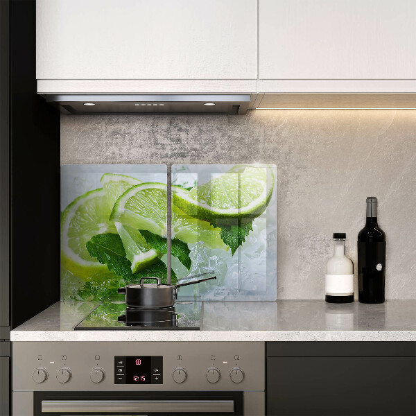 Skleněná deska za sporák Limetková máta a led