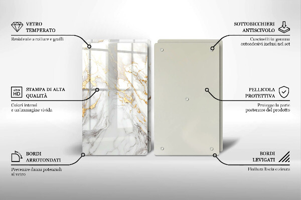 Sklo za varnou desku Světlý mramor se zlatem