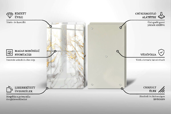 Sklo za varnou desku Světlý mramor se zlatem