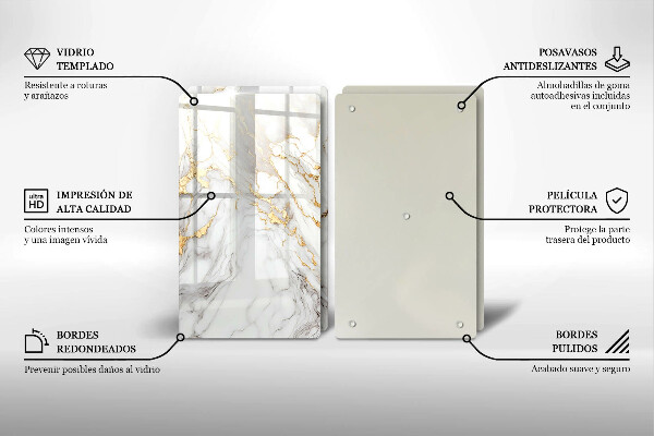 Sklo za varnou desku Světlý mramor se zlatem