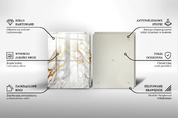 Sklo za varnou desku Světlý mramor se zlatem