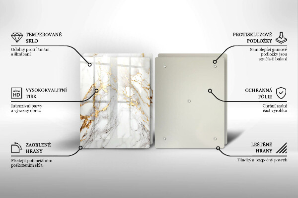 Sklo za varnou desku Světlý mramor se zlatem