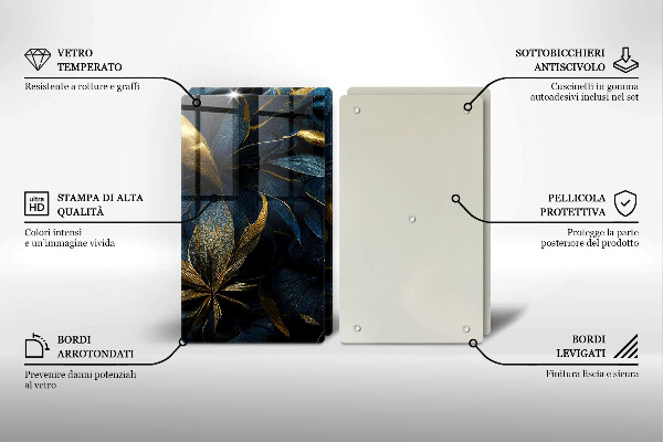 Sklo za varnou desku Dekorativní listy se zlatem