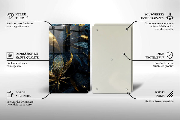 Sklo za varnou desku Dekorativní listy se zlatem