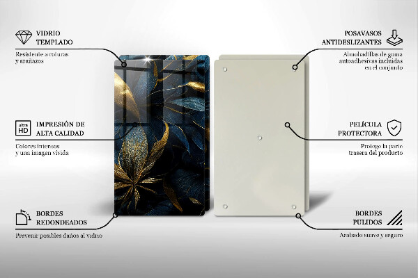 Sklo za varnou desku Dekorativní listy se zlatem