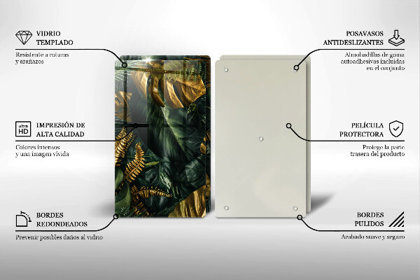 Sklo za varnou desku Listy zlaté monstery