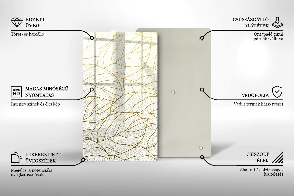 Sklo za sporák Line-art listy vzor