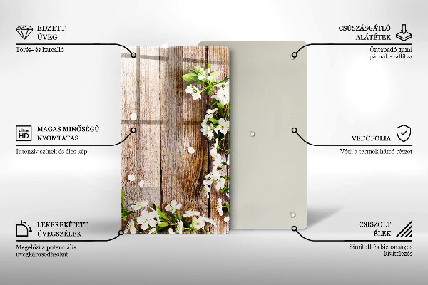 Sklo za sporák Bílé květy na prknech