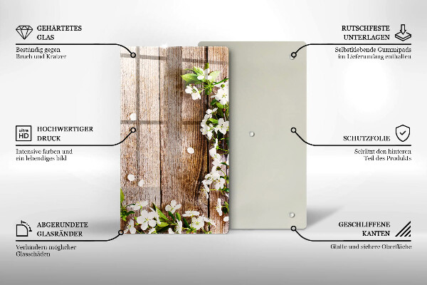 Sklo za sporák Bílé květy na prknech