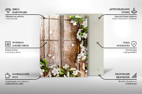 Sklo za sporák Bílé květy na prknech