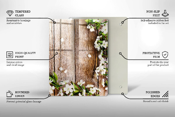 Sklo za sporák Bílé květy na prknech