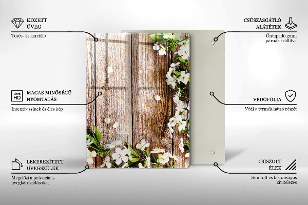 Sklo za sporák Bílé květy na prknech