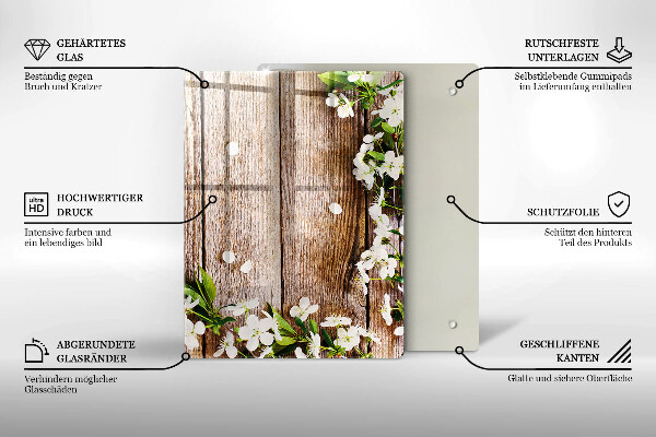 Sklo za sporák Bílé květy na prknech