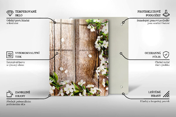 Sklo za sporák Bílé květy na prknech