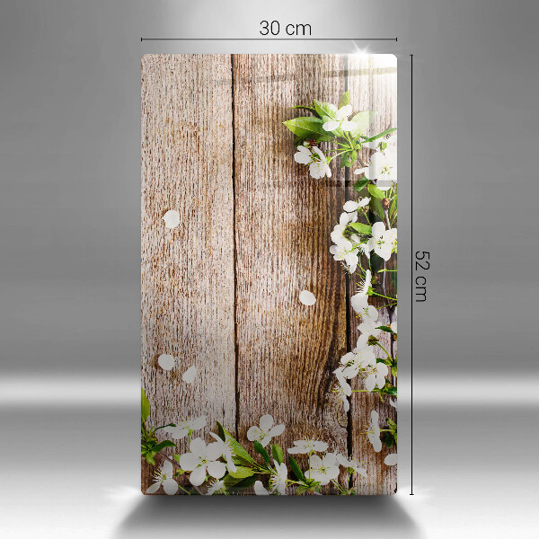 Sklo za sporák Bílé květy na prknech