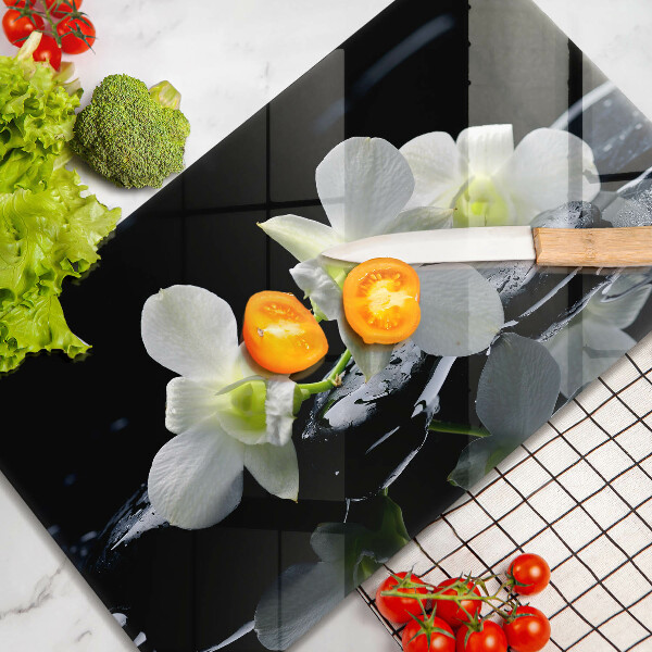 Kryt na varnou desku Bílé květy v zenové vodě