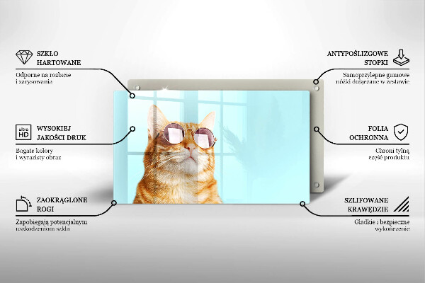 Sklo za sporák Červená kočka s brýlemi