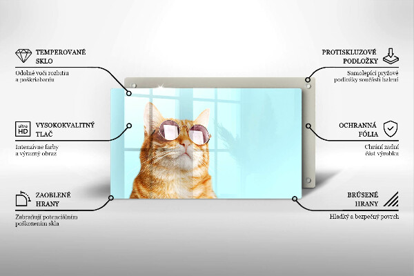 Sklo za sporák Červená kočka s brýlemi