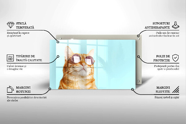 Sklo za sporák Červená kočka s brýlemi