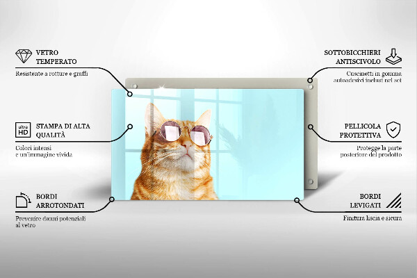 Sklo za sporák Červená kočka s brýlemi