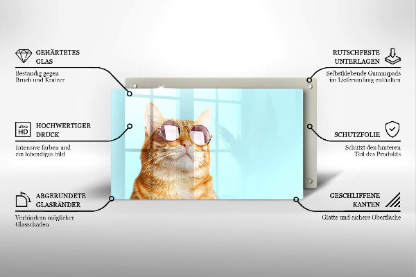 Sklo za sporák Červená kočka s brýlemi