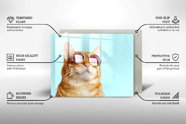 Sklo za sporák Červená kočka s brýlemi