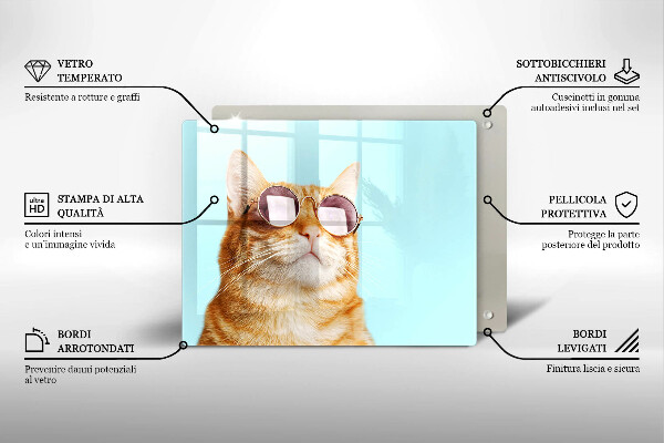 Sklo za sporák Červená kočka s brýlemi