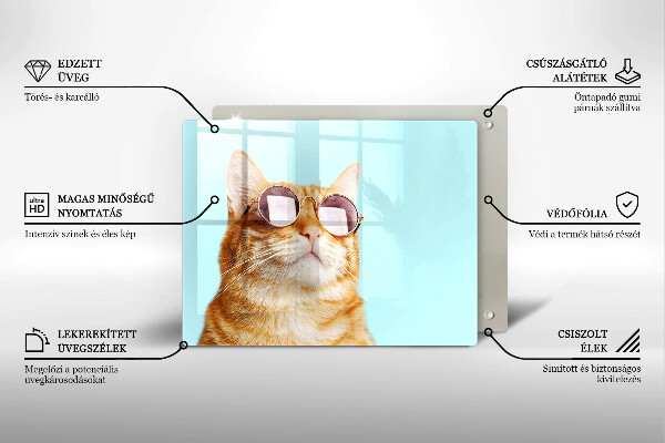 Sklo za sporák Červená kočka s brýlemi