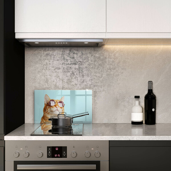 Sklo za sporák Červená kočka s brýlemi